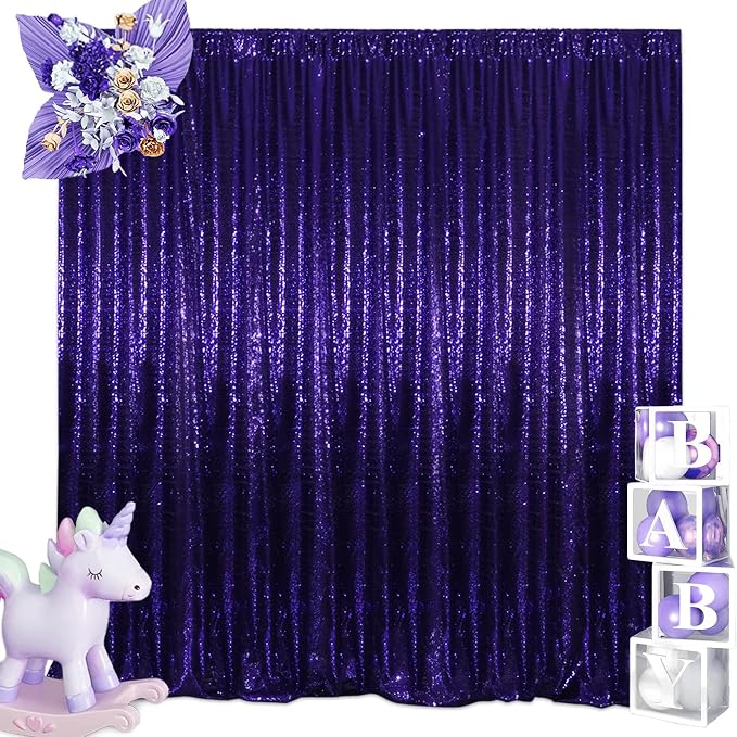 SquarePie 8x10ft Purple Sequin Backdrop, High Density Non-Transparent Glitter Curtain for Photography, Birthday, Wedding Party Decorations, Thick Solid Background with 4" Rod Pocket, 1 Panel - Image 9