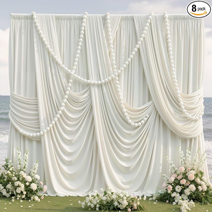 40ftx10ft Wrinkle Free Ivory Backdrop Curtains for Parties, 8 Panels 5x10ft Silky Polyester Photo Backdrop Drapes Back Drop Cloth Drapery for Wedding Birthday Photography Background by CO-AVE