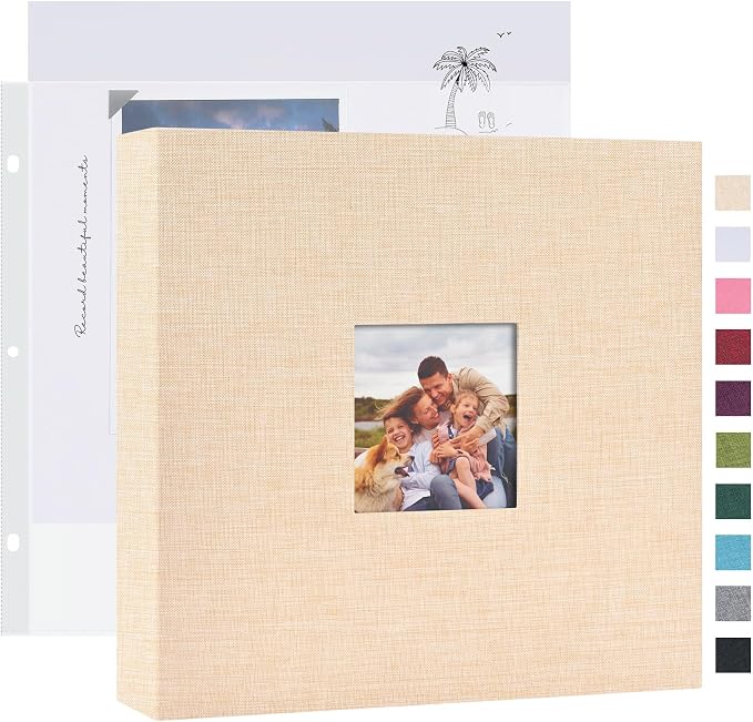 Mublalbum 8x8 Inch 3 Ring DIY Scrapbook Photo Album 40 Pages, Beige | 3 Ring Binder Scrapbook, Linen Cover, 20 Plastic Sleeves 40 Pages, Memory Book for Wedding, Baby, Family, DIY Projects by Mublalbum