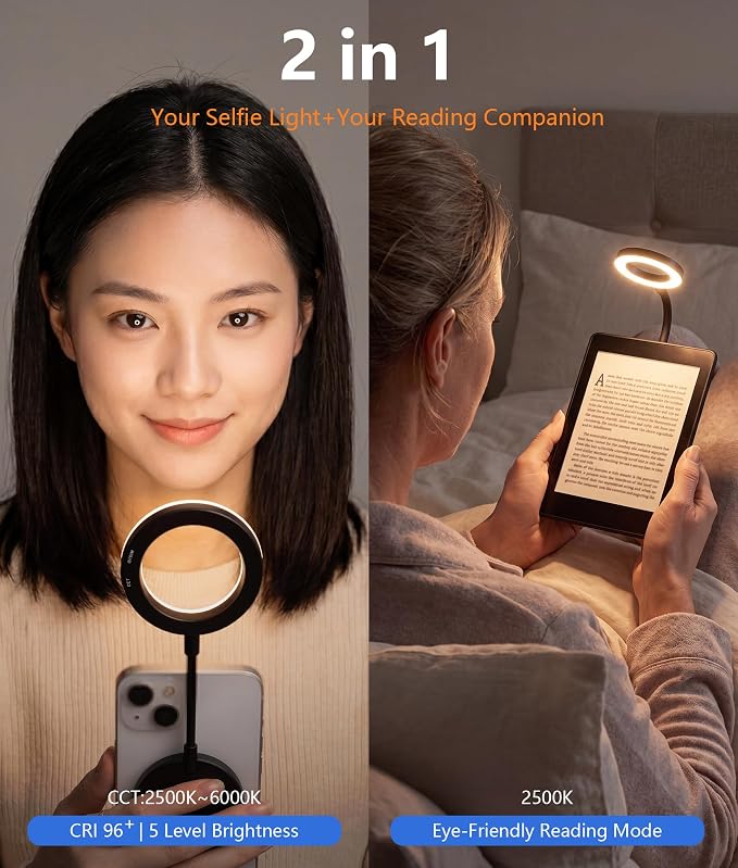 Magnetic Selfie Light,Gooseneck LED Ring Light, Portable Reading Light, Video Conference Light, 5 Brightness Levels,8 CCT Adjustable, Flexible Arm LED Lights for iPhone,iPad,Laptop,Kindle,Book - Image 2