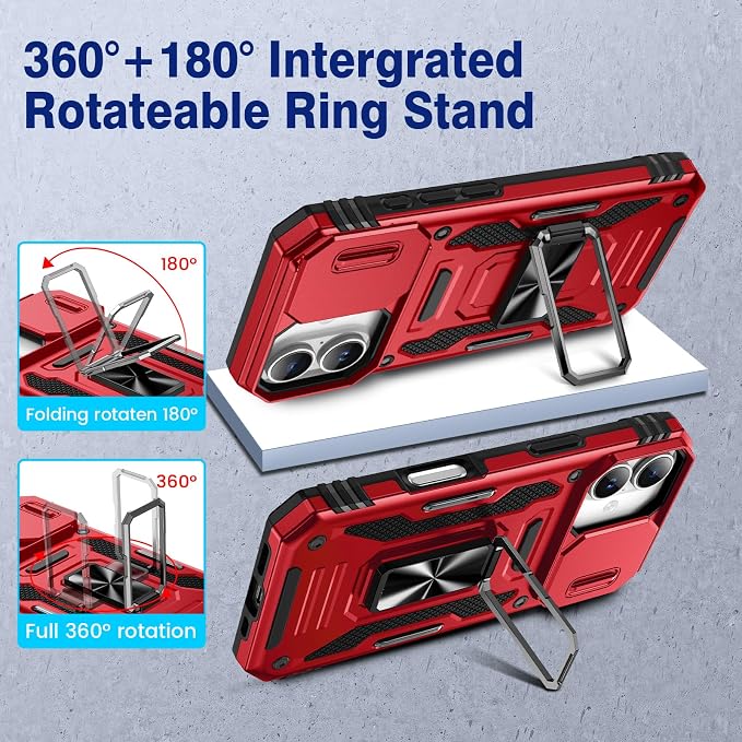 VEGO for iPhone 17 Case with Camera Cover & Privacy Screen Protector Red | Slide Camera Cover & Ring Kickstand Military Grade Heavy Duty Protection Cover for iPhone 17 5G 6.3 Inch - Red - Image 4