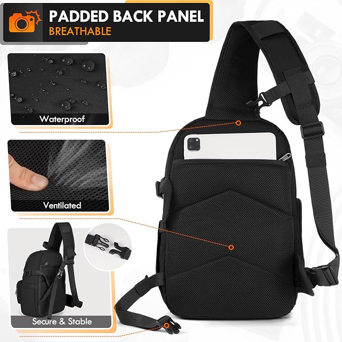 RAINSMORE Camera Sling Bag, Small Dslr/Mirrorless Camera Bag & Case | Waterproof Camera Bags for Photographers, with Removable Padded Insert & Tripod Holder, Compatible with Canon/Nikon/Sony/Fuji - Image 6