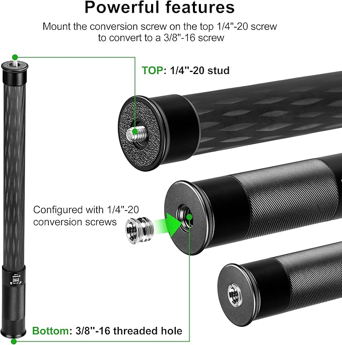 FANAUE Gimbal Extension Pole Carbon Fiber Extension Monopod Pole Stick with 1/4" Screw, 2 Section Universal Rod for Tripod Compatible with Digtital Camera Smartphone Long Selfie Tick Length is 14"-25" - Image 3