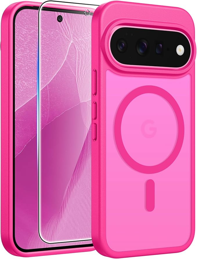 FNTCASE for Google Pixel 11 Pro Case / Pixel 11 Case, with Screen Protector | Fit for Magsafe, Translucent Matte, 14FT Military Grade Drop Protection, Shockproof Protective Phone Cover, Hot Pink by FNTCASE