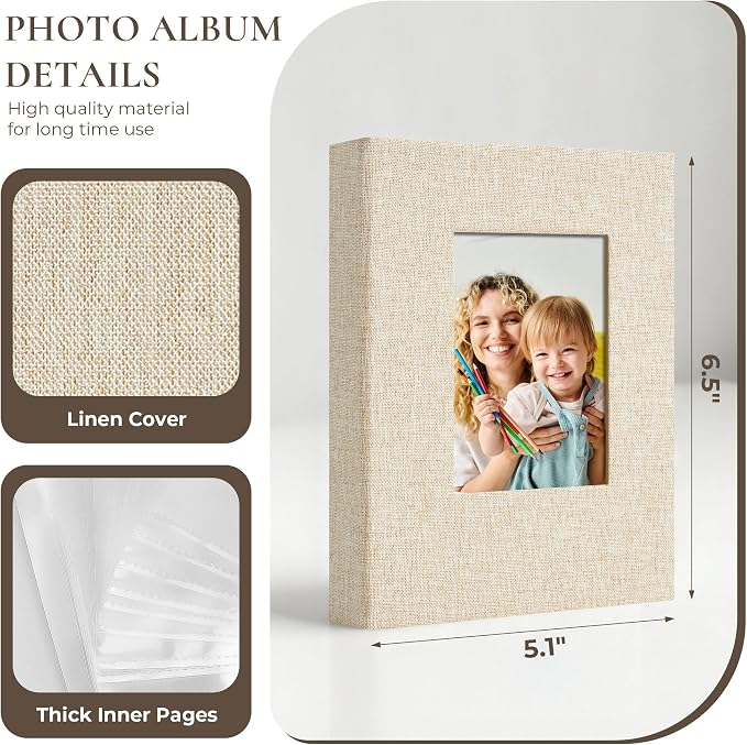 Vienrose 4x6 Mini Photo Album, 2 Pack, 52 Photos, Beige | Linen Cover, Photo Book, Baby Memory Book, Artwork Postcards Storage - Image 4