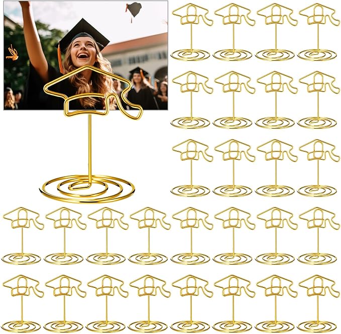 AmazingSpark 36 Pcs 2026 Graduation Gold Photo Holders for Table Centerpieces Metal Photo Holder Gold Picture Display Stands Menu Memo Clips for Graduation Party Table Decoration Supplies(Grad Cap) by Unknown