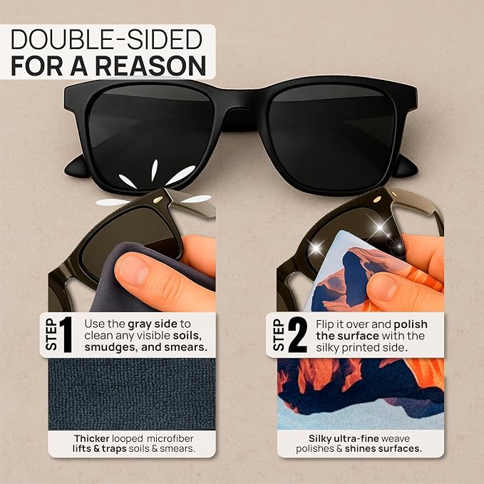 Microfiber Wholesale Quick Cloth Glasses Cleaning Cloths 5x7 Desert 2-Pack | with Case | Double-Sided Lens Cleaner for Eyeglasses, Camera, Screens & Glass | Reusable Microfiber Glass Polishing Cloths - Image 3