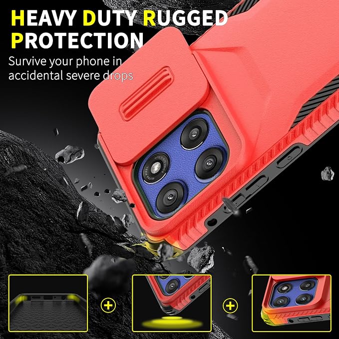 for Motorola G Stylus 5G 2025 Case with Built-in Slide Camera Cover & Screen Protector, [2 in 1] Heavy Duty Rugged Shockproof Protective Cover for Moto G Stylus 5G 2025(Red) - Image 3