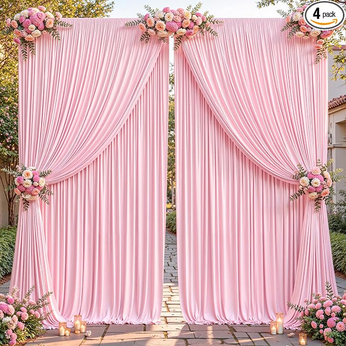 16ftx10ft Wrinkle Free Pink Backdrop Curtain - 10 Feet Photography Backdrop Drapes, Silky Polyester Back Drop Cloth for Wedding Baby Shower Balloon Arch Background by Unknown