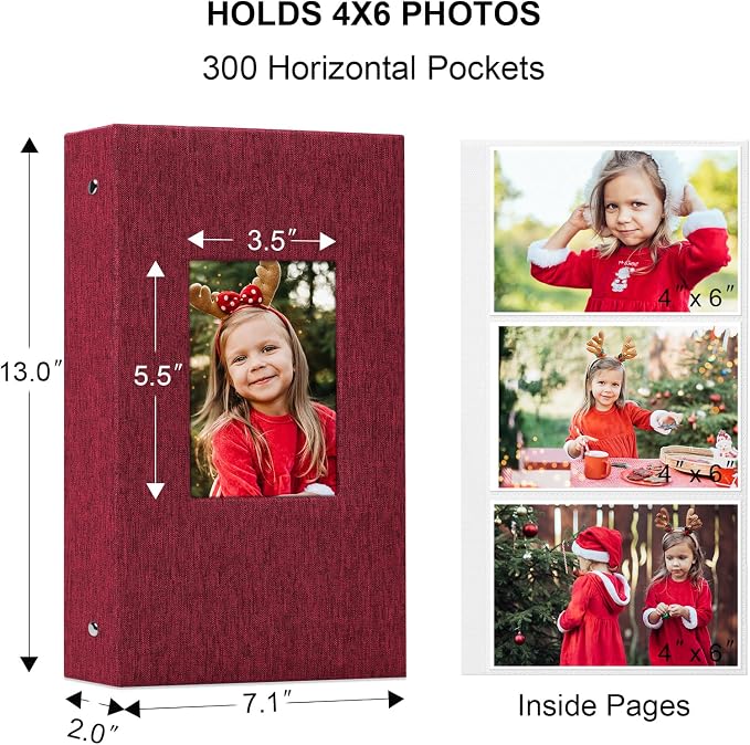 Vienrose 4x6 Photo Album,300 Pockets,Linen Cover with Window,Red | Linen Hardcover, Slip In Photo Book, Family Memory Album, Travel Keepsake - Image 6
