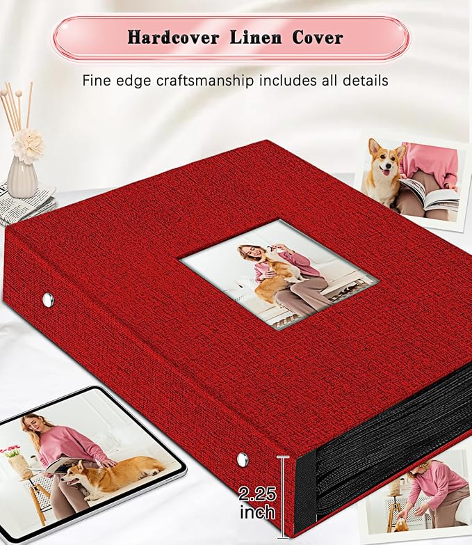 Ejblfe Photo Album 4x6,Linen Cover Slide-in Photo Album Book Can Holds 600 4x6 Photos with 60 Black Sheets for Family,Wedding,Baby and Holiday Pictures (Red) - Image 5