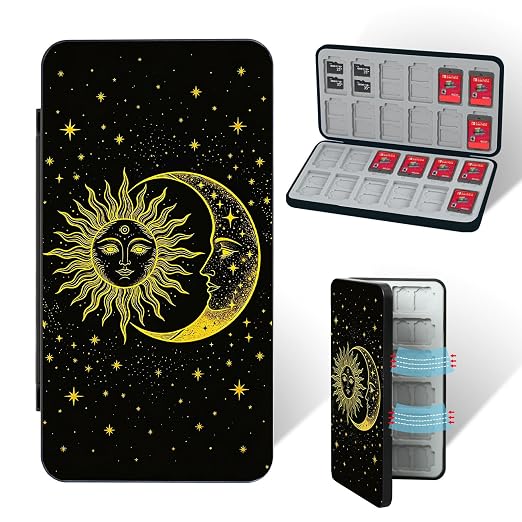 PERFECTSIGHT Switch Game Card Case for Nintendo Switch 2/ Lite / OLED, Switch 2 Game Holder Cartridge Case for Game Cards and 48 SD Cards, Kawaii Portable Compact Storage Box, Sun Moon by PERFECTSIGHT