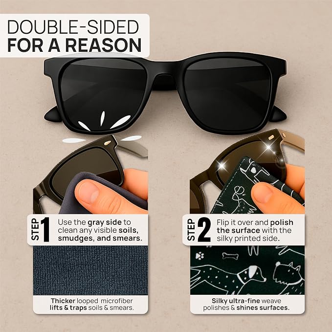 Microfiber Wholesale Quick Cloth Glasses Cleaning Cloths 5x7 Dogs 2-Pack | with Case | Double-Sided Lens Cleaner for Eyeglasses, Camera, Screens & Glass | Reusable Microfiber Glass Polishing Cloths - Image 3