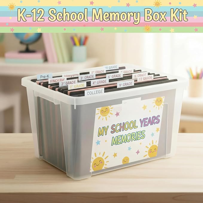 Motipuns 14 Pack K-12 School Memory Box Back to School, Black | Large Capacity Organizer, 16 Questionnaire Cards, Photo Album Keepsake Scrapbook, from Pre to 12th Grade File Picture Folder - Image 4