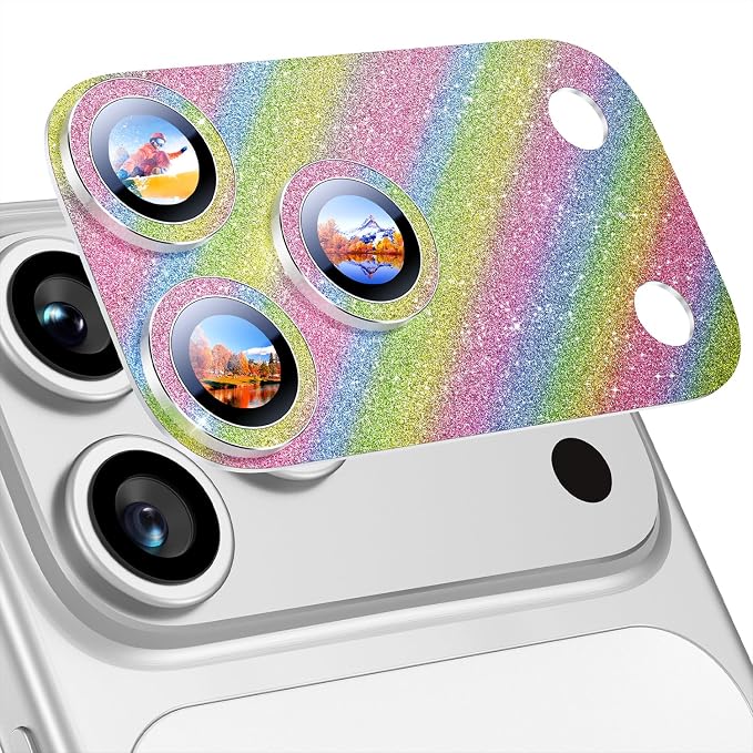 Uyiton for iPhone 17 Pro Camera Lens Protector - Metal Camera Protector | Not Easy to Break, Strong Adsorption, Case-Friendly, Metal 9H Sapphire Glass Rear Camera Screen Cover, Glitter Colorful by Uyiton