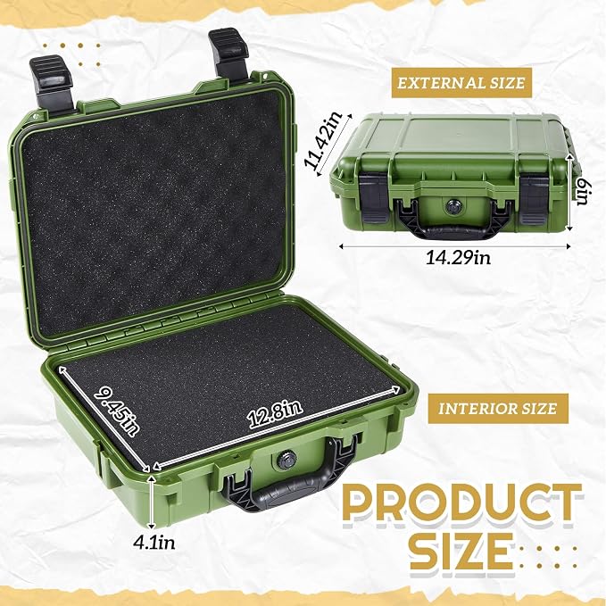 Relaxweex 1 Pcs Waterproof Hard Case with DIY Customizable Foam Insert Portable Protective Case with Knife for Camera Drones Equipments Tools Test Instruments(Green,14.3 x 11.4 x 4.5 Inch) - Image 2