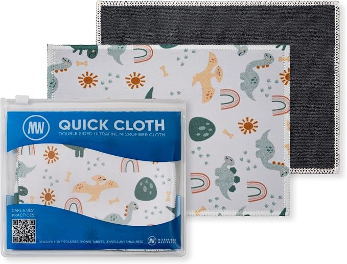 Microfiber Wholesale Quick Cloth Glasses Cleaning Cloths 5x7 Dinosaurs | 2-Pack with Case | Double-Sided Lens Cleaner for Eyeglasses, Camera & Screens | Reusable Microfiber Glass Polishing Cloths by MicrofiberWholesale