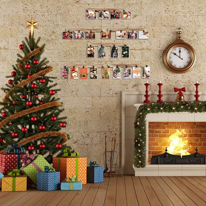 6 Wooden Wall Hanging Photo Frames With 27 Clips, Decorative Collage Picture Frame, No Drilling Required, Adhesive Stickers, Easy to Install, Carbonized Brown - Image 9