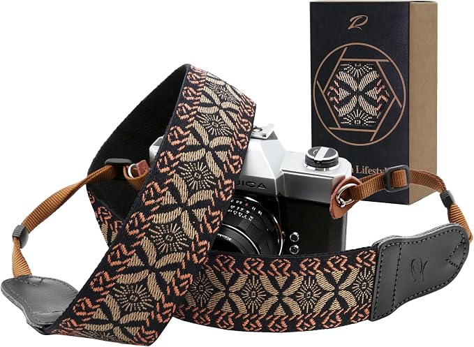 Padwa Lifestyle Mystic Grey Embroidered Camera Strap - Double Layer Cowhide Ends,2" Cotton Woven Camera Straps, Adjustable Vintage Neck&Shoulder Strap for All DSLR Cameras,Great Gift for Photographers by PadwaLifestyleCameraStrap