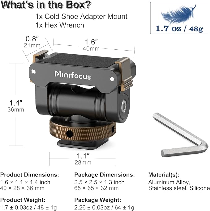 MINIFOCUS Cold Shoe Action Camera Magnetic Quick Release Mount Holder, 160 Tilt & 360° Rotation Adjustable, Universal Camera Adapter with 1/4" Screw Hole for Osmo 360 / Action 5 Pro / 4/3 - Image 7