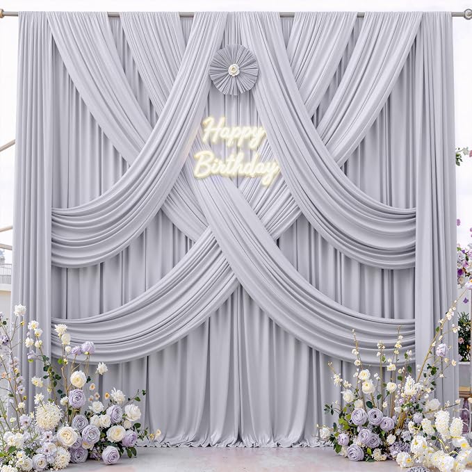 30 ft x 10 ft Wrinkle Free Silver Backdrop Curtain for Parties, Polyester Silver Grey Backdrop Drapes 6 Panels 5x10ft for Baby Shower Photoshoot Engagement Wedding Birthday Photography Background - Image 4