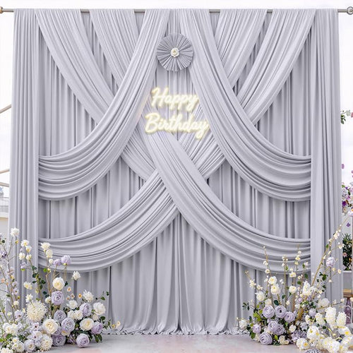 10 ft x 10 ft Wrinkle Free Silver Backdrop Curtain for Parties, Polyester Silver Grey Backdrop Drapes 2 Panels 5x10ft for Baby Shower Photoshoot Engagement Wedding Birthday Photography Background - Image 2