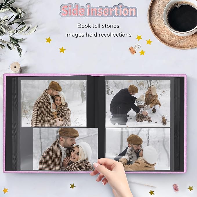 Popotop 4x6 Photo Album 200 Pictures, Linen Hardcover, Reinforced Spine | Compact 200-Photo Capacity, Acid-Free PP Slip-In Pockets, 2 Photos per Page, Black Inner Pages, No Memo Space - Image 5