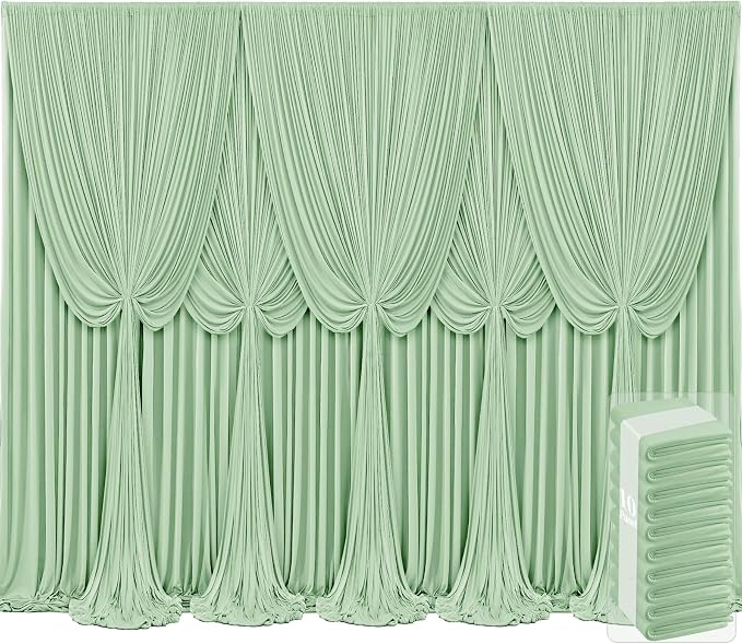 10 Panels Sage Green Backdrop Curtains for Wedding Party Wrinkle Free Backdrops Curtain Drapes Fabric Decorations Photo Back Drop Cloth for Baby Shower Photography Stage Reception 50ft(W) x 12ft(H) by Tao-GePartyDecorations