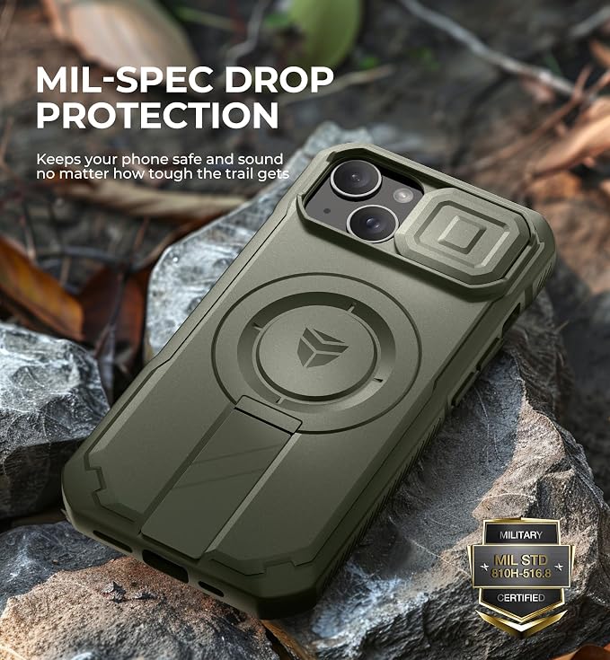 Dexnor for iPhone 15 Case with Slide Camera Cover & Adjustable Kickstand, Compatible with MagSafe, Rugged Shockproof Bumper Cases Heavy-Duty Magnetic Protective Cover,6.1 inch,Army Green - Image 6