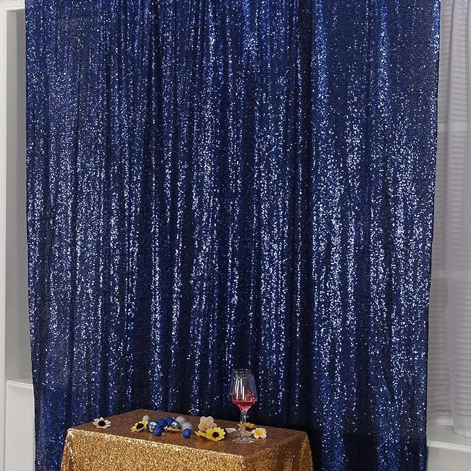 Poise3EHome Blue Sequin Backdrop,8FT x 10FT Sequin Photography Backdrop Curtain for Party Decoration, Navy Blue - Image 2