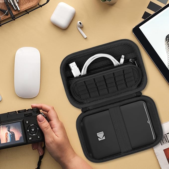 Hard Carrying Case for KODAK Step Instant Smartphone Photo Printer - Portable Mini Color Wireless Mobile Printer, Zipper Mesh Pocket for USB Cable, Photo Paper, Black - Image 6