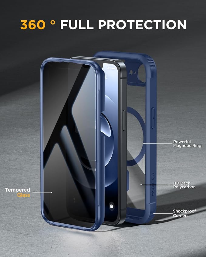 miracase for iPhone 17e & 16e Case with Built-in Private Screen Protector, [Magnetic with MagSafe] Full-Body Phone Cover Military Drop Proof 17 E/ 16 E Bumper 6.1 inch, Blue - Image 3