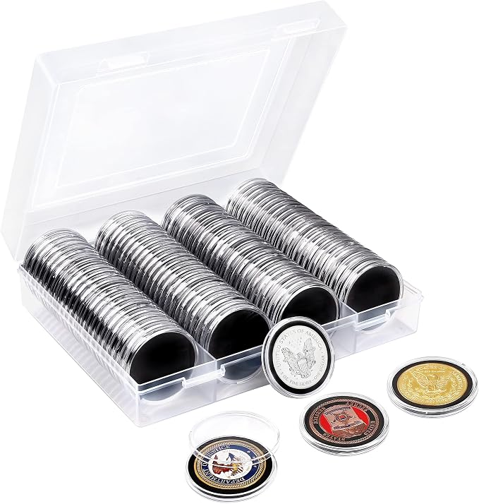 SPLF 100pcs Clear Plastic Coin Capsules, Coin Holder for Collector | Coin Collection Case with Gasket (20/25/30/35/40.6/46mm) for Silver Eagle Liberty Coin & JFK Half Dollar & Bitcoin More by SPLF