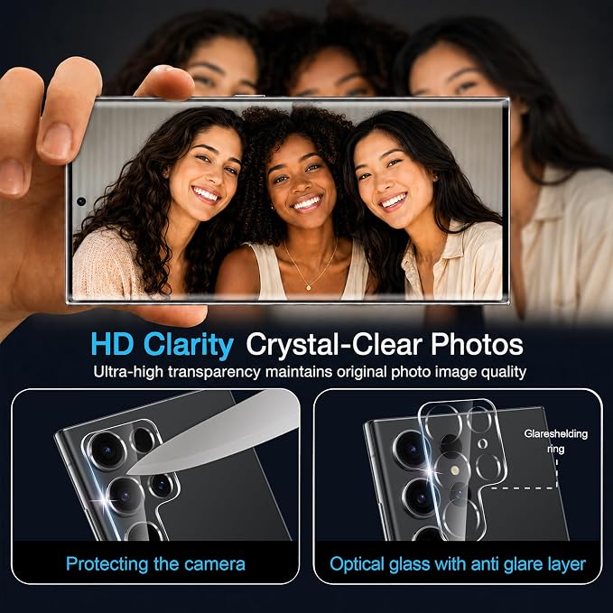 3+2 Pack S22 Ultra Screen Protector for Samsung Galaxy S22 Ultra | 9H Tempered Glass, Ultrasonic Fingerprint Compatible, 3D Curved, Case Friendly, HD Clear, 2 Camera Lens Protectors - Image 5