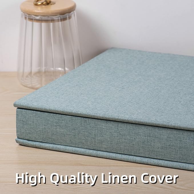 Large Photo Album Self Adhesive 4x6 5x7 3x5 8.5x11 Scrapbook Magnetic Album DIY Scrap Book Length 13 x Width 12.8 (Inches) 120 Black Sticky Pages Linen Cover DIY Photo Album(Green) - Image 4