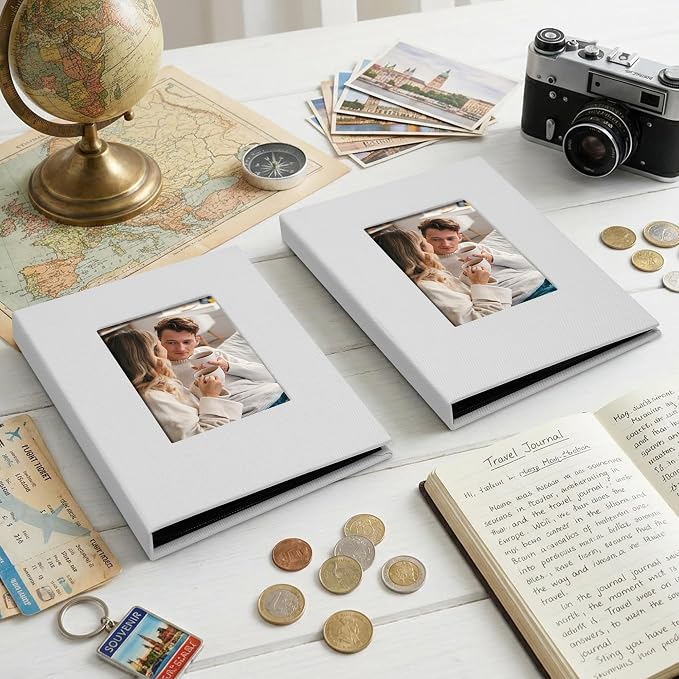 Small 4x6 Photo Album 24 Pockets Linen Cover White 2 Pack | Linen Cover, Front Window, Portable Mini Picture Book, Travel Wedding Memories - Image 6