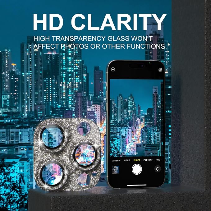 Choiche for iPhone 15 Pro/iPhone 15 Pro Max Camera Lens Protector | Bling Camera Cover with 9H Tempered Glass Lens Screen Protector Metal Ring Decoration Accessories (Glitter-Titanium Natural) - Image 6