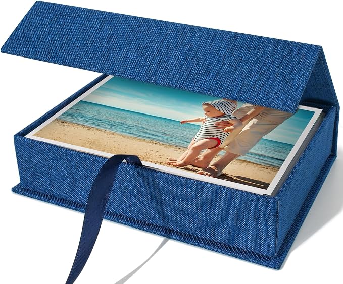 Vienrose Small Photo Storage Box, 5"x7", Linen Postcard Keeper, Dark Blue | 1Pc Sturdy Linen Cover Box for Photos, Postcards & Sticker Storage, Perfect for Home, Office, Craft Room, and Travel by Vienrose