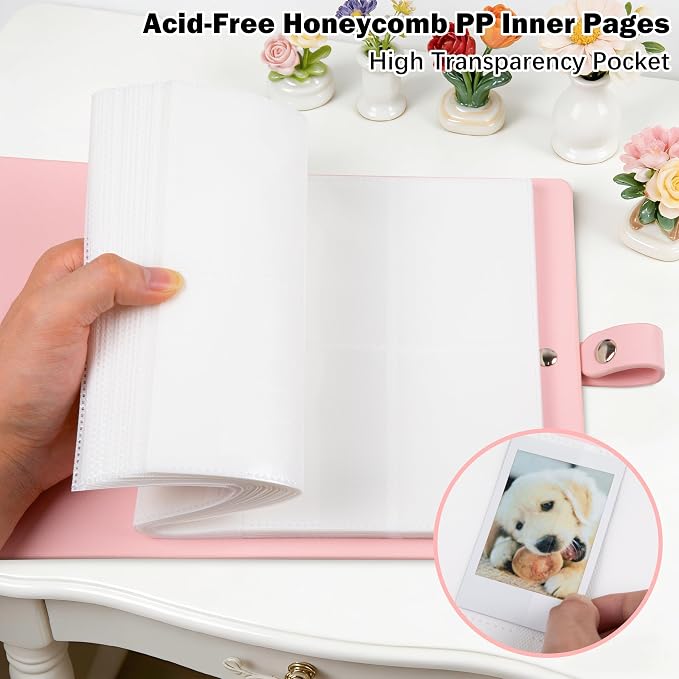 Ruibytree 320 Pockets Album for Instax Mini & Polaroid 2x3" Pictures, Pink | Gift-Ready Packaging, PU Leather Cover, Acid-Free Pages, Side-Loading Clear Pockets, Durable Binding, Easy Photo Viewing - Image 7