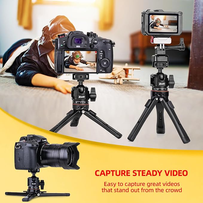 Zeadio Metal Camera Mini Tripod, with 1/4" Screw Ball Head Mount, Adjustable Heights Desktop Vlog Stand for Smooth 4 Osmo Mobile Ronin-S Vimble 2 Gimbal Handle Grip Stabilizer and All Cameras - Image 4