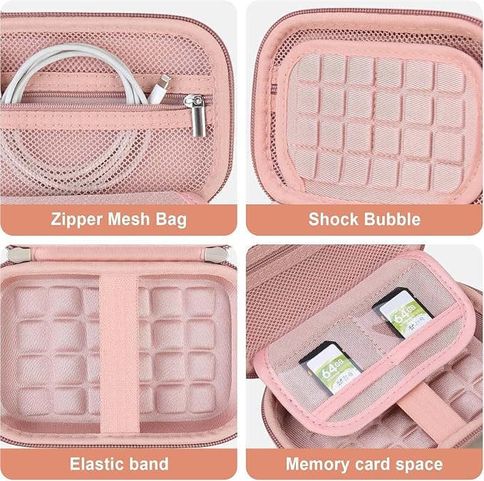 Hard Carrying Case for Kodak Step Instant Smartphone Photo Printer - Portable Mini Color Wireless Mobile Printer, Zipper Mesh Pocket for USB Cable, Photo Paper, Rose Gold - Image 4