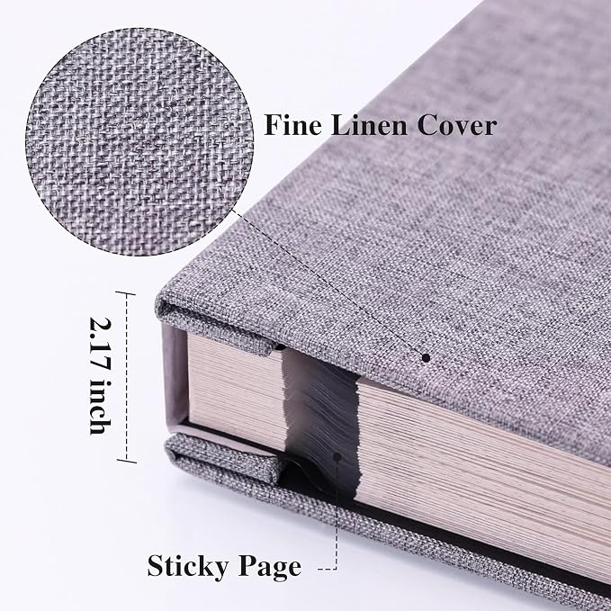 Vienrose Photo Album with Window Self Adhesive 13x12.6 120 Pages Light Grey | Linen Cover, Scrapbook, Holds 600 Photos, Fits 4X6 8X10 Pictures, Metallic Pen - Image 2