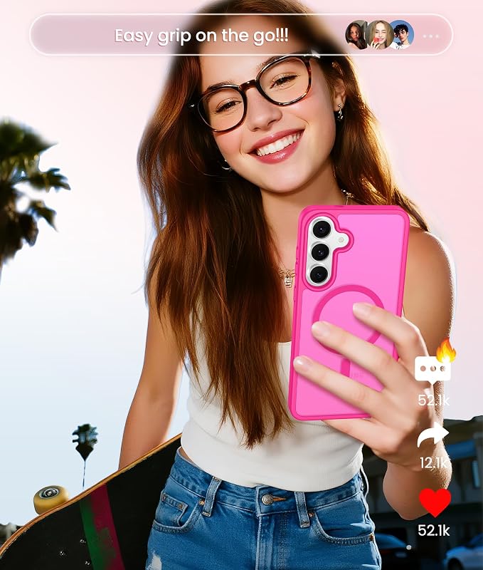 FNTCASE for Samsung Galaxy S25 FE Case, Fit for Magsafe, Screen Protector | Translucent Matte Magnetic Back, 14FT Military Grade Drop Protection, Slim Shockproof Protective Phone Cover, Hot Pnik - Image 8