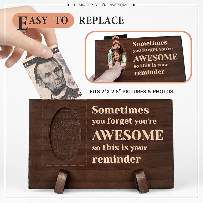 Desk Decor Dollar Bill Frame Office Accessories Photo Display Motivational Wood Sign Rustic Office Essentials for Resources Boss Coworker Friend Home Work Table (You‘re Awesome) - Image 3