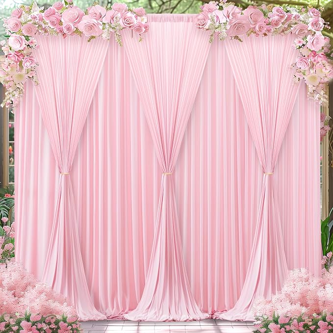 Pink Backdrop Curtains-Wrinkle-Free Polyester Photography Drapes Party Curtain Background for Baby Shower Wedding Decorations- 40 X10FT - Image 4