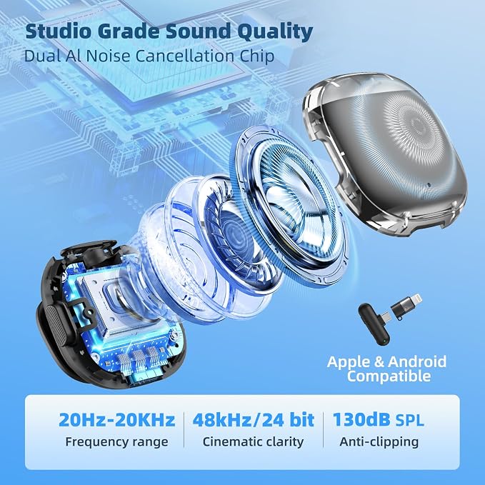 Magnetic Wireless Lavalier Microphone for iPhone 16 15 14 Pro Max Android Camera, 3-Level AI Noise Canceling & 48kHz Hi-Fi, 2-Person Wireless Mic for TikTok YouTube Vlog Recording, 40H - Image 4