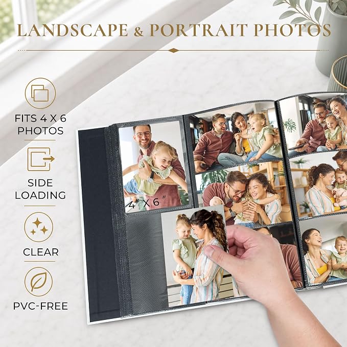 Vienrose Photo Album 4x6 1000 Photos Cover Window Beige | Gold Foil Spine, Fabric Cover, Wedding Album, Family Baby Travel, Memory Book - Image 4