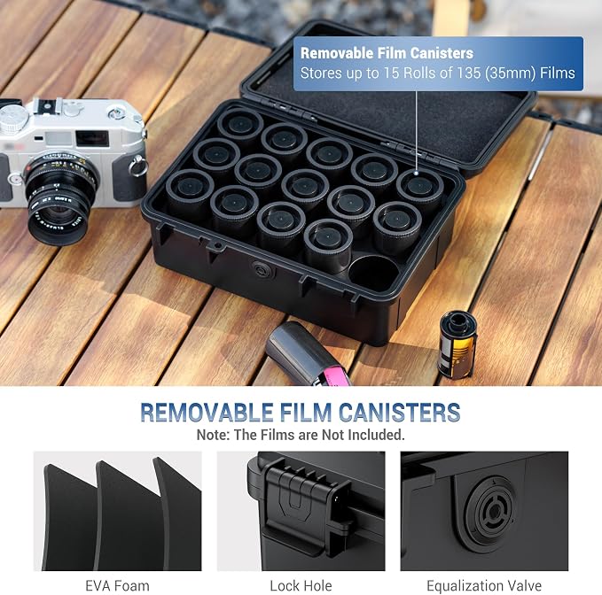 JJC Sturdy Secure 35mm Film Case Canister Holder, IP67 Waterproof | Container for 15 Rolls 35mm Negative Film, Anti-Shock Light-Sealed Negative Film Organizer Storage Box for Travel (No Film - Image 5
