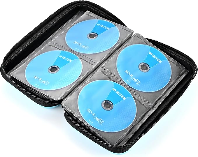 alavisxf xx CD Case, 96 Capacity Protective Zipper Disc Wallet for Car | EVA Shock-resistant, Double Zipper Closure, Portable Handle, DVD Storage Organizer, Anti-Slip Sleeves, for Home Office Travel - Image 5