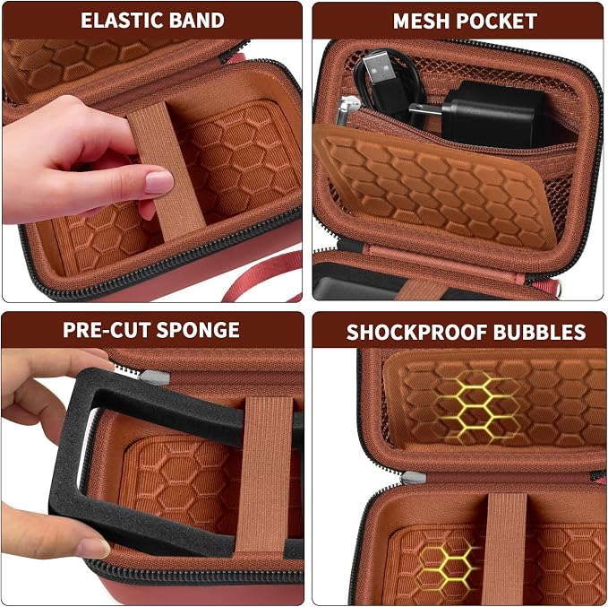 Comecase Digital Camera Case for Kodak PIXPRO FZ45 FZ55, Brown | Fits Cameras up to 4.33 x 3.07 x 2.3 in, Pre-Cut Foam, Elastic Strap&Hand Strap, Mesh Pocket for Accessories, Case Only - Image 4